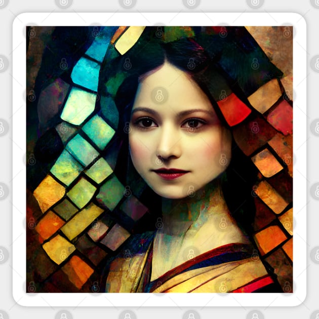 Monalisa in stained glass Sticker by ai1art